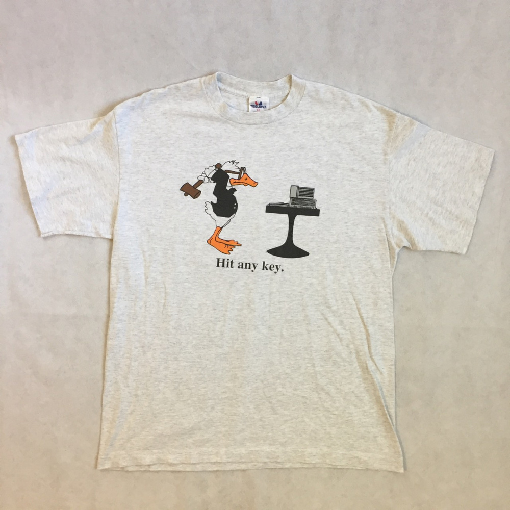 Vintage Single Stitch ‘Hit Any Key’ Ash Grey Tee